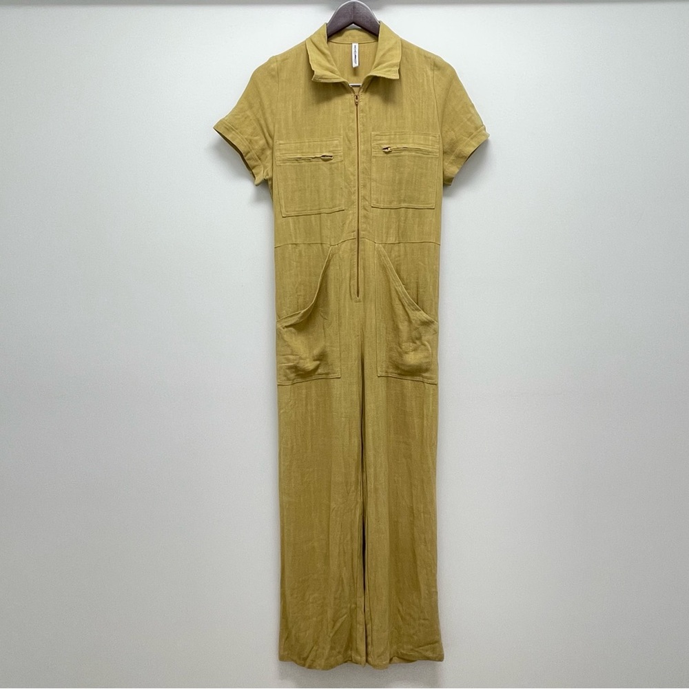 Rachel Pally Rocco Linen Short Sleeve Cropped Mustard Jumpsuit Size Small - Picture 2 of 13